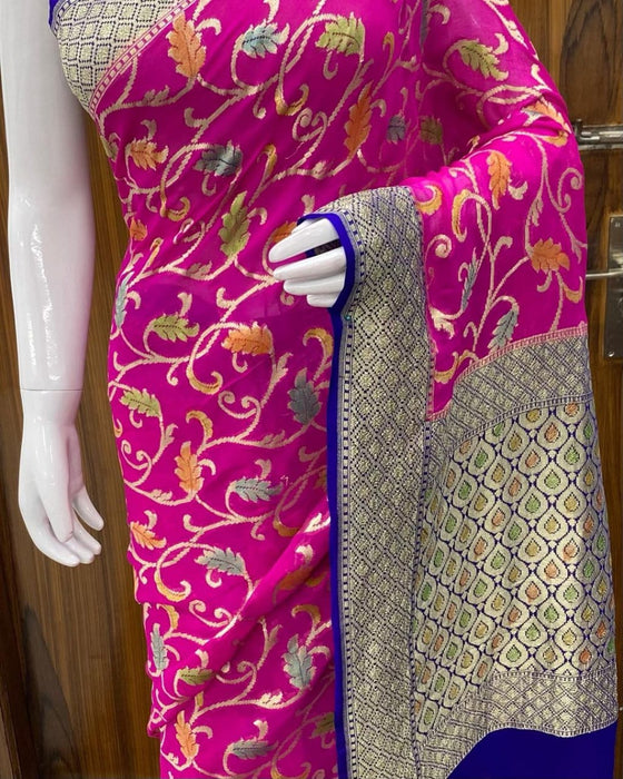 PURE BANARASI HANDLOOM KHADDI GEORGUTTE SAREE