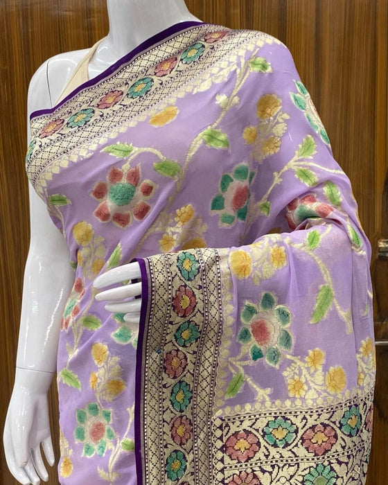 PURE BANARASI HANDLOOM KHADDI GEORGUTTE SAREE