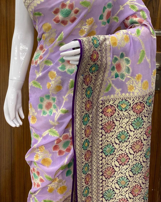 PURE BANARASI HANDLOOM KHADDI GEORGUTTE SAREE