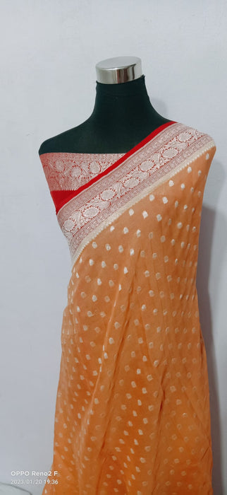 PURE BANARASI HANDLOOM KHADDI GEORGUTTE SAREE