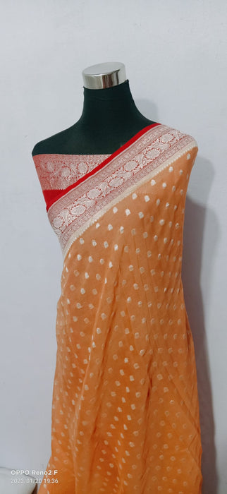 PURE BANARASI HANDLOOM KHADDI GEORGUTTE SAREE