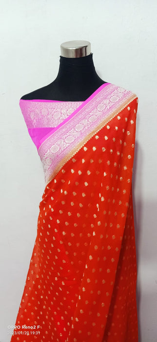 PURE BANARASI HANDLOOM KHADDI GEORGUTTE SAREE