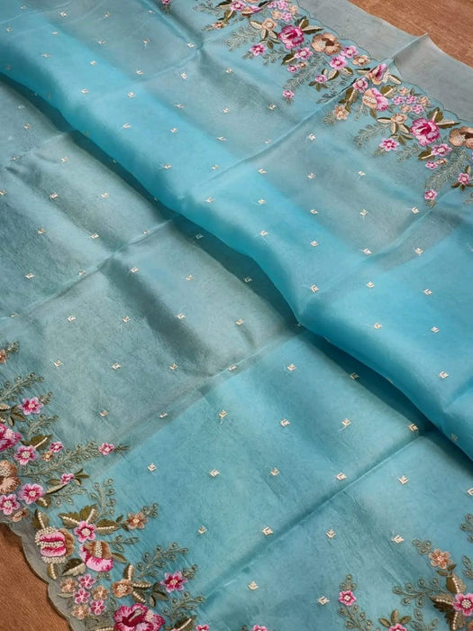 PURE BANARASI KORA ORGANZA SAREE