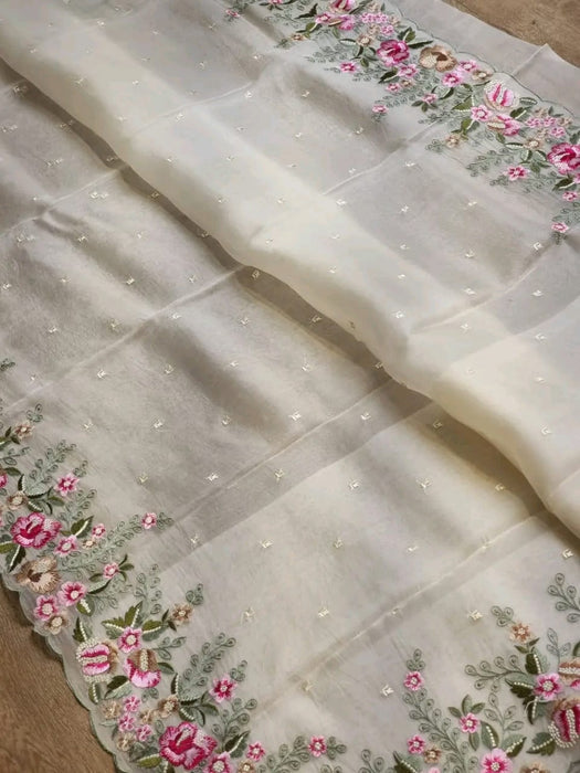 PURE BANARASI KORA ORGANZA SAREE