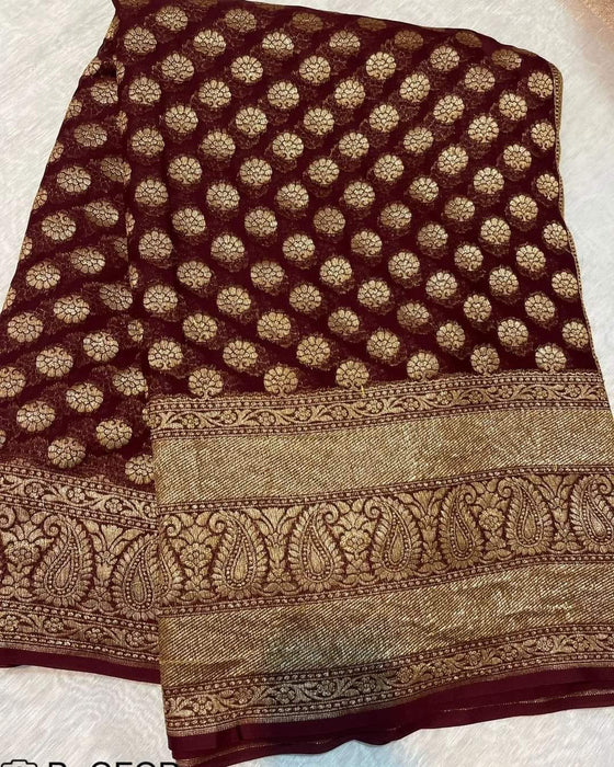 PURE BANARASI HANDLOOM KHADDI GEORGUTTE SAREE