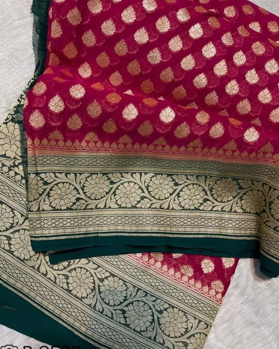 PURE BANARASI HANDLOOM KHADDI GEORGUTTE SAREE