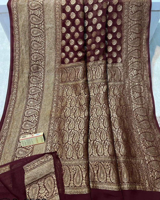 PURE BANARASI HANDLOOM KHADDI GEORGUTTE SAREE