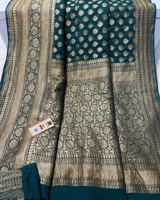 PURE BANARASI HANDLOOM KHADDI GEORGUTTE SAREE