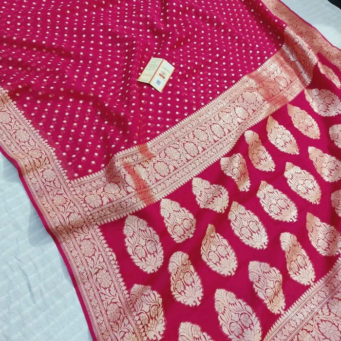 PURE BANARASI HANDLOOM KHADDI GEORGUTTE SAREE