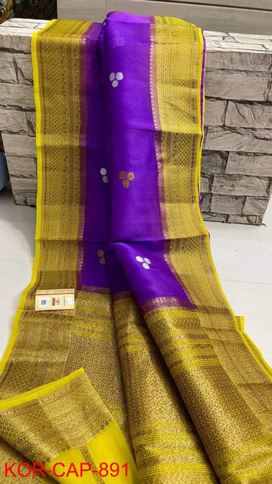 PURE HANDLOOM BANARASI KORA ORGANZA SAREE