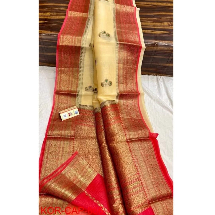 PURE HANDLOOM BANARASI KORA ORGANZA SAREE